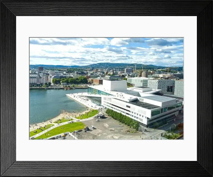 Framed Print : Oslo panorama extra wide including the bay and the opera house Norway Europe aerial image Framed Print : Oslo panorama extra wide including the bay and the opera house Norway Europe aerial image