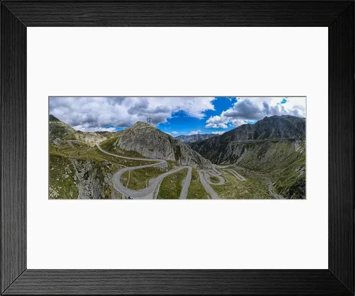 Framed Print : Drone view at Tremola the old road to Gotthard pass on Switzerland Framed Print : Drone view at Tremola the old road to Gotthard pass on Switzerland