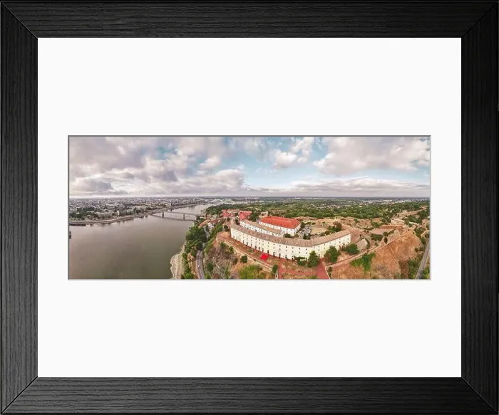 Framed Print : Novi Sad, Petrovaradin Fortress and Danube river, aerial panoramic view during sunset in summer Framed Print : Novi Sad, Petrovaradin Fortress and Danube river, aerial panoramic view during sunset in summer