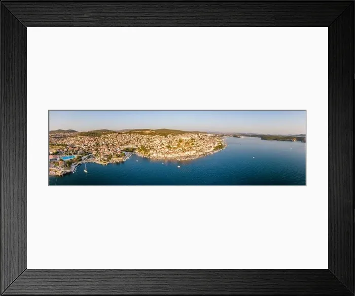 Framed Print : Aerial dronw view of sunset over the Sibenik city Framed Print : Aerial dronw view of sunset over the Sibenik city