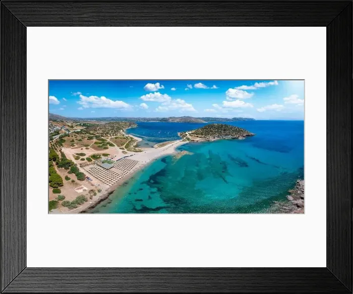 Framed Print : Aerial view of the beautiful beach at Agios Nikolaos Framed Print : Aerial view of the beautiful beach at Agios Nikolaos