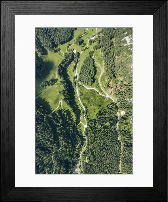 Framed Print : bird's-eye view of the musauer alm with lush green meadows, forests and winding hiking trails in beautiful tyrol Framed Print : bird's-eye view of the musauer alm with lush green meadows, forests and winding hiking trails in beautiful tyrol