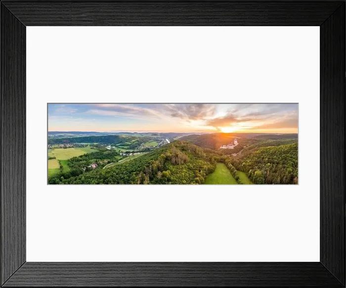 Framed Print : Aerial panorama view of Karsltejn castle with near village and forest Framed Print : Aerial panorama view of Karsltejn castle with near village and forest