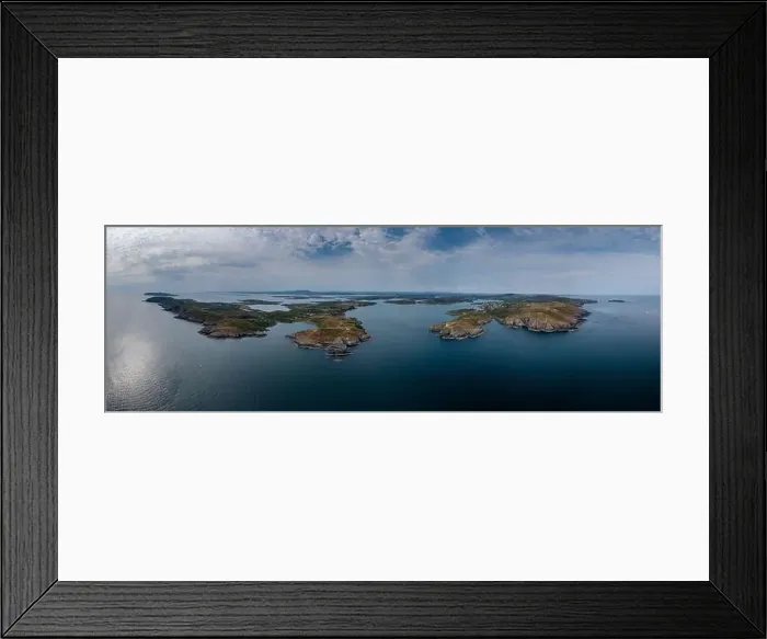 Framed Print : A wide panorama landscape of the islands and coastline of Baltimore Harbor in West Cork County in Ireland Framed Print : A wide panorama landscape of the islands and coastline of Baltimore Harbor in West Cork County in Ireland