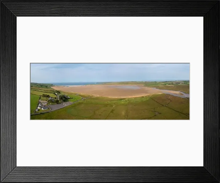Framed Print : A drone panorama landscape of North Lacken with a view of the beach and saltmarsh at low tide Framed Print : A drone panorama landscape of North Lacken with a view of the beach and saltmarsh at low tide