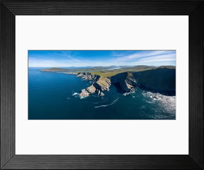 Framed Print : aerial panorama landscape view of the Kerry Cliffs and Iveragh Peninsula in County Kerry of Ireland Framed Print : aerial panorama landscape view of the Kerry Cliffs and Iveragh Peninsula in County Kerry of Ireland