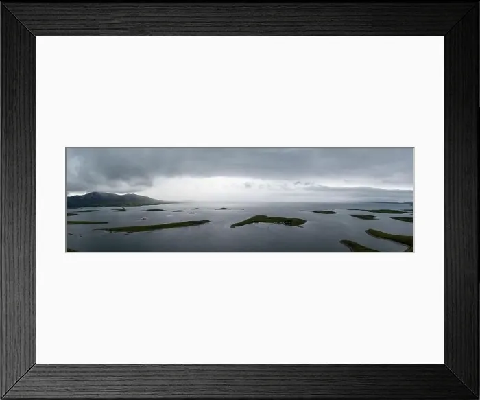 Framed Print : A panorama landscape of the sunken drumlin islands of Clew Bay in County Mayo with a rain storm moving in Framed Print : A panorama landscape of the sunken drumlin islands of Clew Bay in County Mayo with a rain storm moving in
