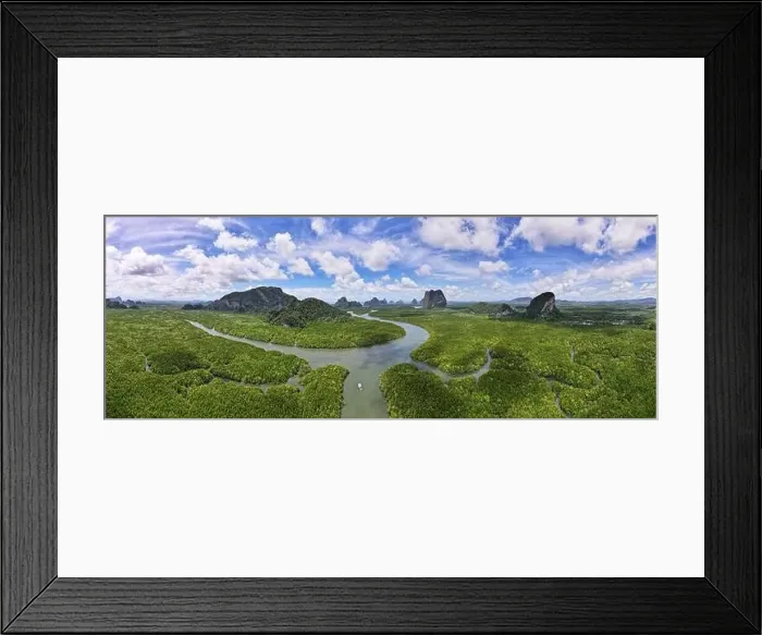 Framed Print : Aerial view panorama Drone shot of Nature landscape mountain view located in Phang-nga Thailand Framed Print : Aerial view panorama Drone shot of Nature landscape mountain view located in Phang-nga Thailand