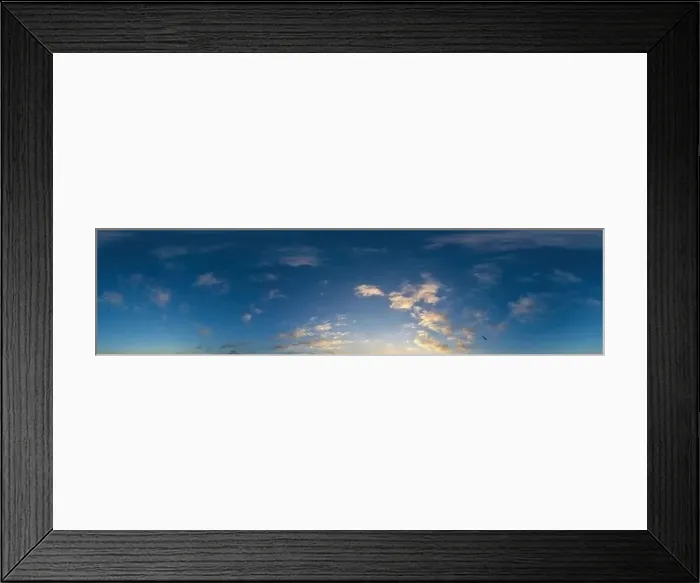 Framed Print : Dark blue sunset sky panorama with Cumulus clouds