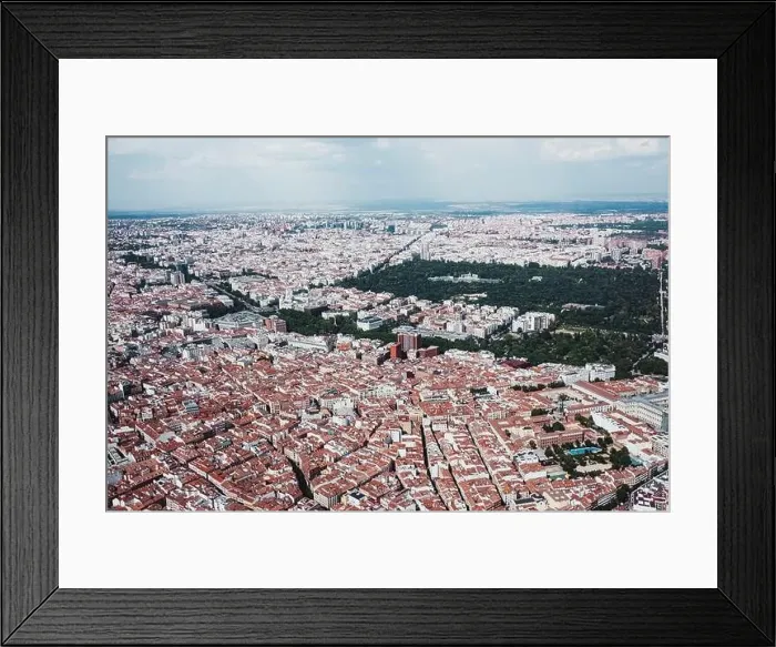 Framed Print : From above aerial drone view shot of city with dense infrastructure Framed Print : From above aerial drone view shot of city with dense infrastructure