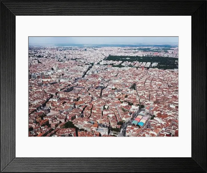 Framed Print : From above aerial drone view shot of city with dense infrastructure Framed Print : From above aerial drone view shot of city with dense infrastructure