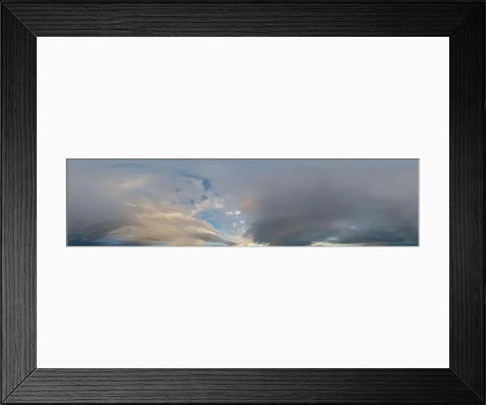 Framed Print : Dark blue sunset sky panorama with golden Cumulus clouds Framed Print : Dark blue sunset sky panorama with golden Cumulus clouds