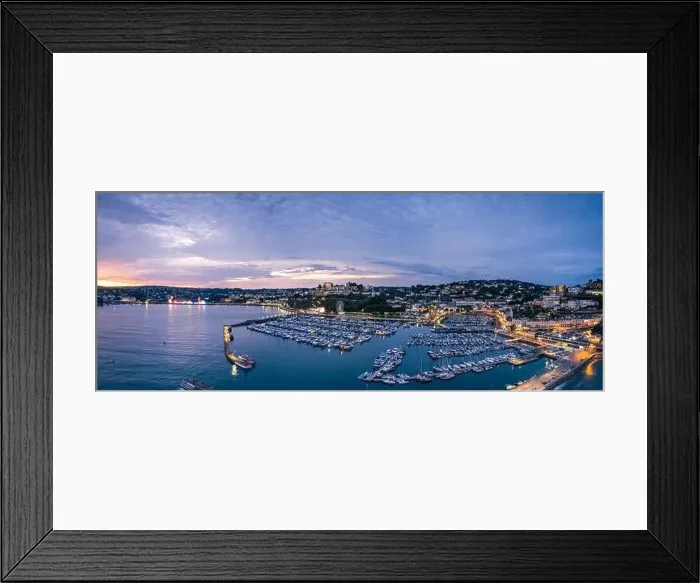 Framed Print : Sunset over Torquay Harbour and Marina, English Riviera from a drone, Devon, England, Europe Framed Print : Sunset over Torquay Harbour and Marina, English Riviera from a drone, Devon, England, Europe