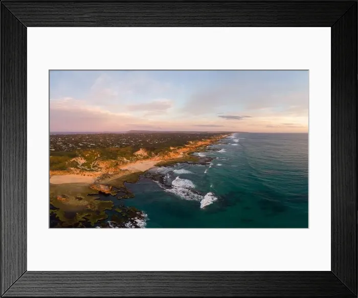 Framed Print : An aerial shot of Mornington Peninsula towards Point Nepean and Port Phillip Bay at sunset in Victoria, Australia Framed Print : An aerial shot of Mornington Peninsula towards Point Nepean and Port Phillip Bay at sunset in Victoria, Australia