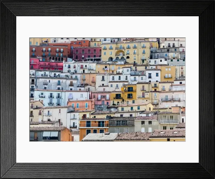 Framed Print : Aerial view of ancient small town of Calitri, near avellino, campania, italy Framed Print : Aerial view of ancient small town of Calitri, near avellino, campania, italy