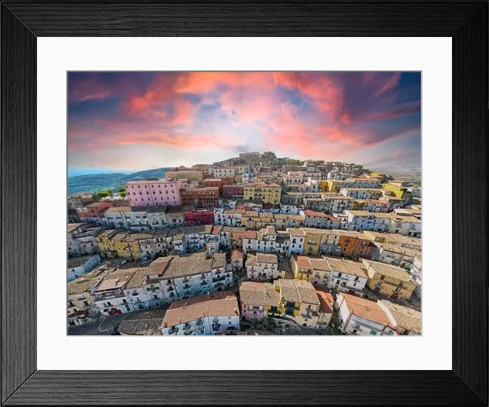 Framed Print : Aerial view of ancient small town of Calitri, near avellino, campania, italy Framed Print : Aerial view of ancient small town of Calitri, near avellino, campania, italy