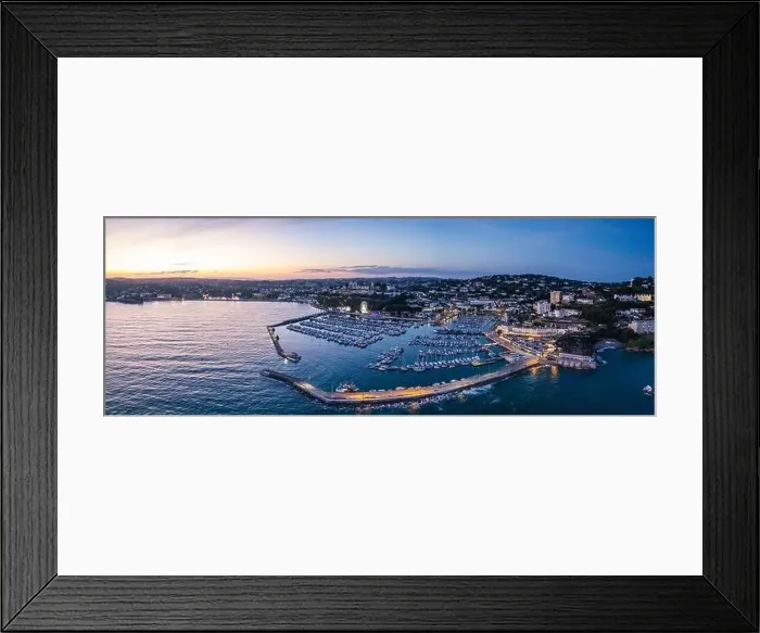 Framed Print : Sunset over Torquay Harbour and Marina, English Riviera from a drone, Devon, England, Europe Framed Print : Sunset over Torquay Harbour and Marina, English Riviera from a drone, Devon, England, Europe