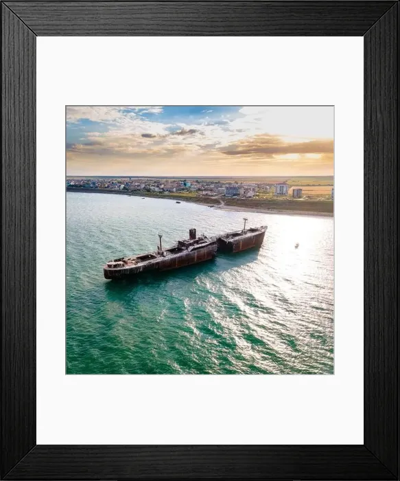Framed Print : Drone photography of a rusty shipwreck at the Black Sea located next to Costinesti beach Framed Print : Drone photography of a rusty shipwreck at the Black Sea located next to Costinesti beach