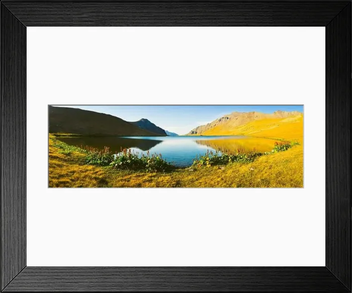 Framed Print : Aerial panorama close up blue Black rock lake panorama in scenic evening sunset light outdoors Framed Print : Aerial panorama close up blue Black rock lake panorama in scenic evening sunset light outdoors
