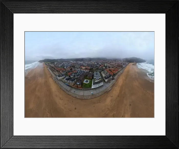 Framed Print : Spectacular drone view of powerful foamy ocean rolling on sandy beach near typical red roofed residential buildings Framed Print : Spectacular drone view of powerful foamy ocean rolling on sandy beach near typical red roofed residential buildings