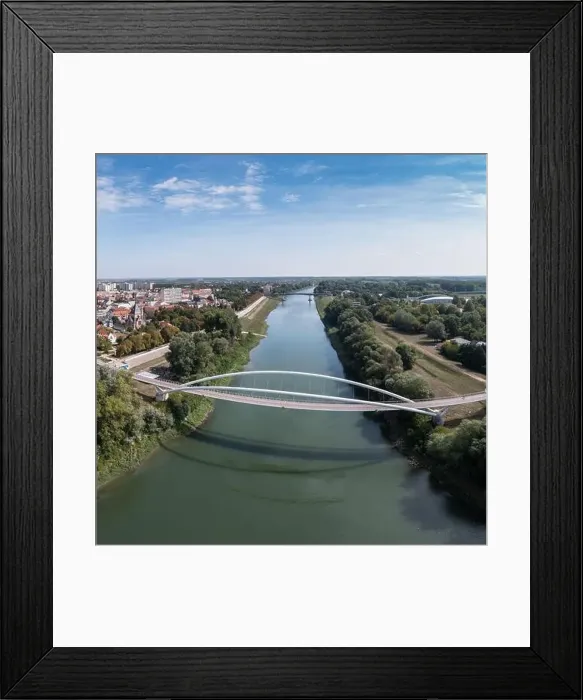 Framed Print : Aerial view of Tiszavirag bridge in Szolnok