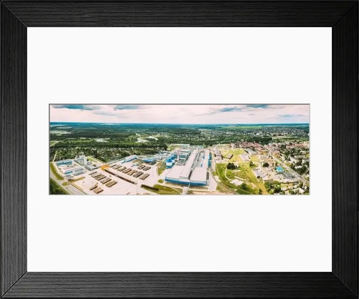 Framed Print : Aerial view of modern paper mill in summer sunny day. Bird's-eye view of paper factory. Panorama, panoramic view Framed Print : Aerial view of modern paper mill in summer sunny day. Bird's-eye view of paper factory. Panorama, panoramic view