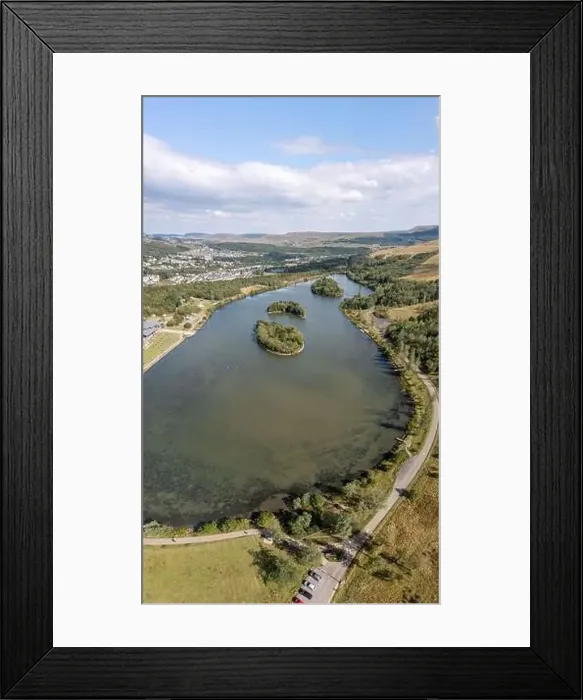 Framed Print : Aerial view of lakes and ponds in Gwent, South Wales, United Kingdom Framed Print : Aerial view of lakes and ponds in Gwent, South Wales, United Kingdom