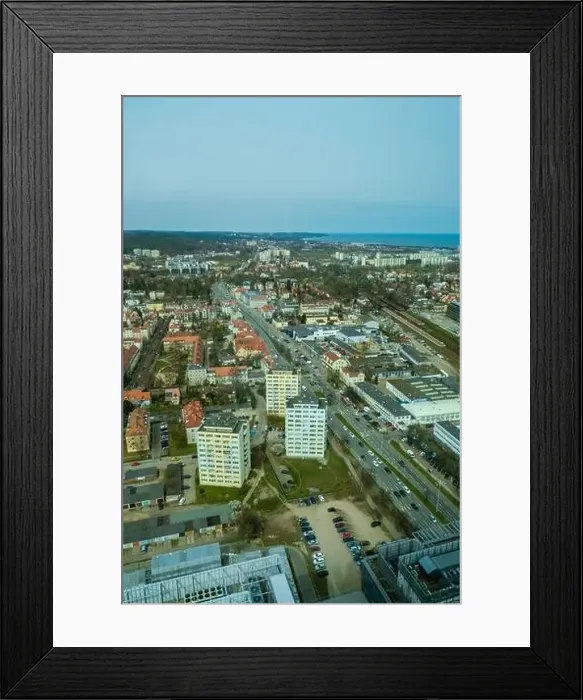 Framed Print : Aerial view from above Drone public transport scene in Gdansk Framed Print : Aerial view from above Drone public transport scene in Gdansk