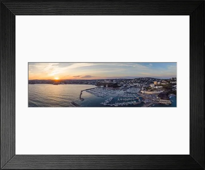 Framed Print : Sunset over Torquay Harbour and Marina, English Riviera from a drone, Devon, England, Europe Framed Print : Sunset over Torquay Harbour and Marina, English Riviera from a drone, Devon, England, Europe