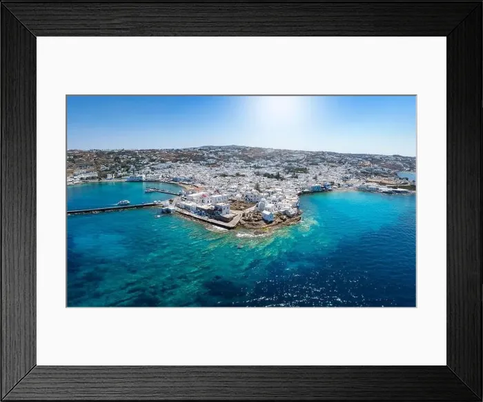 Framed Print : Beautiful, panoramic aerial view of Mykonos island town Framed Print : Beautiful, panoramic aerial view of Mykonos island town
