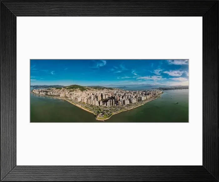 Framed Print : Florianopolis panorama at sunset. Modern buildings with sunset light. Florianopolis panoramatic shot Framed Print : Florianopolis panorama at sunset. Modern buildings with sunset light. Florianopolis panoramatic shot