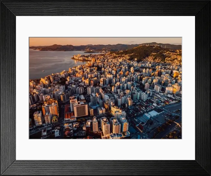 Framed Print : Aerial view of Florianopolis downtown. Urban view of architectural landscape at sunset Framed Print : Aerial view of Florianopolis downtown. Urban view of architectural landscape at sunset