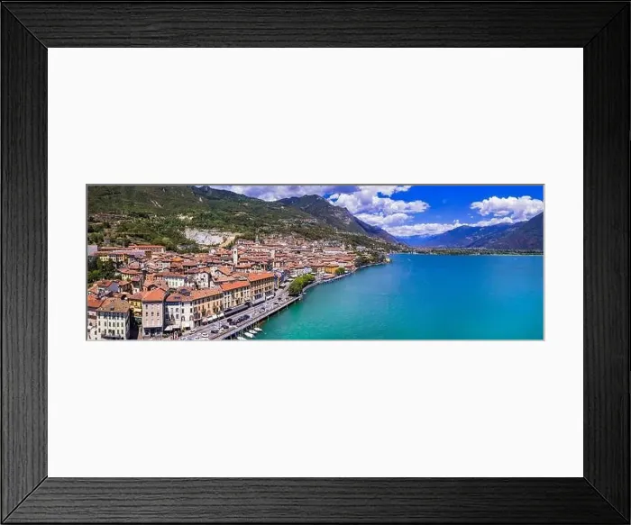 Framed Print : Romantic beautiful lake Iseo, aerial view of Lovere idyllic village surrounded by mountains. Italy, Bergamo province Framed Print : Romantic beautiful lake Iseo, aerial view of Lovere idyllic village surrounded by mountains. Italy, Bergamo province