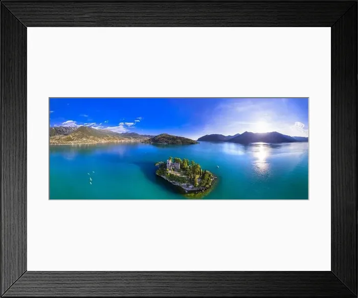 Framed Print : Amazing lake Iseo scenery with picturesque small island Loreto with castle, aerial drone view. Italy, Brescia province Framed Print : Amazing lake Iseo scenery with picturesque small island Loreto with castle, aerial drone view. Italy, Brescia province