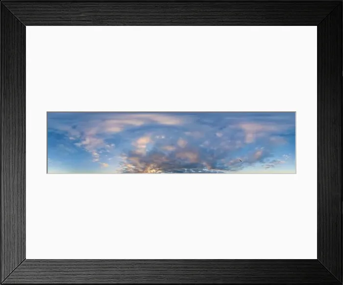 Framed Print : Dark blue sunset sky panorama with Cumulus clouds Framed Print : Dark blue sunset sky panorama with Cumulus clouds