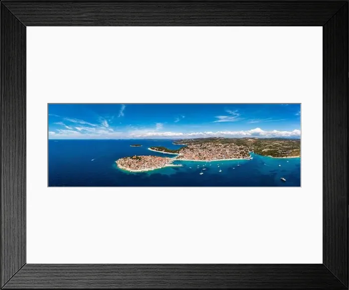 Framed Print : Aerial view of Primosten old town on the islet Framed Print : Aerial view of Primosten old town on the islet