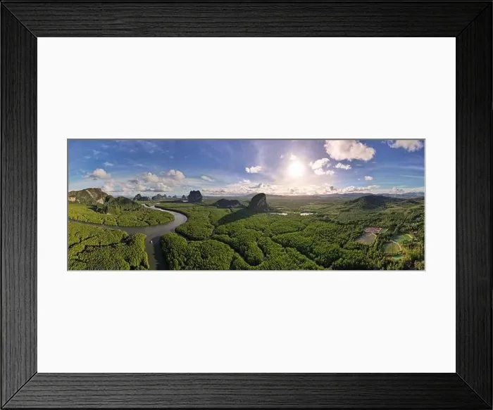 Framed Print : Aerial view panorama Drone shot of Nature landscape mountain view located in Phang-nga Thailand Framed Print : Aerial view panorama Drone shot of Nature landscape mountain view located in Phang-nga Thailand