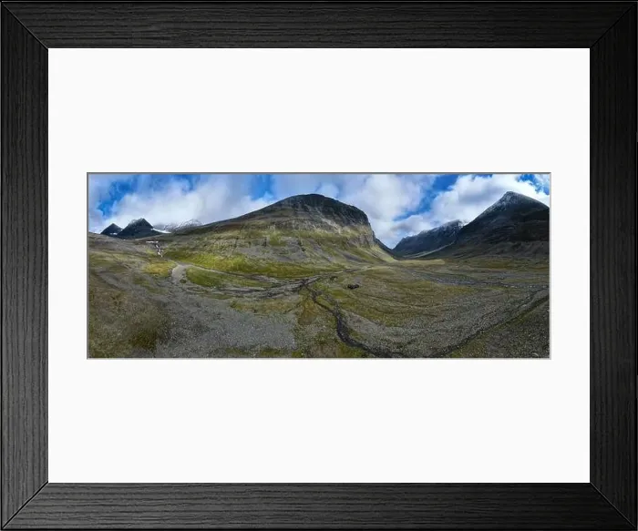 Framed Print : A panorama of the mountains around Nallo mountain hut taken with a drone, Lapland, Sweden Framed Print : A panorama of the mountains around Nallo mountain hut taken with a drone, Lapland, Sweden