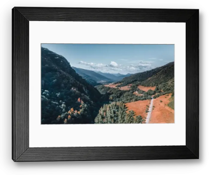 Framed Print : Tranquil mountain aerial drone view on a summer day Framed Print : Tranquil mountain aerial drone view on a summer day