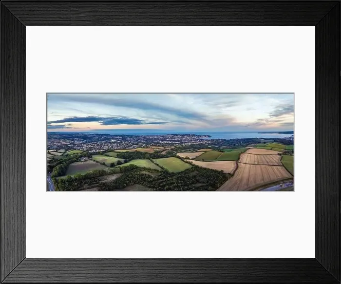 Framed Print : Sunset over Farmlands and Fields from a drone, Devon, England, Europe Framed Print : Sunset over Farmlands and Fields from a drone, Devon, England, Europe