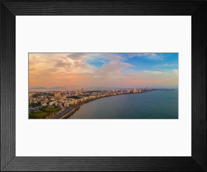 Framed Print : Panorama of Evening sunset at Marine Drive, Nariman Point - Mumbai Framed Print : Panorama of Evening sunset at Marine Drive, Nariman Point - Mumbai