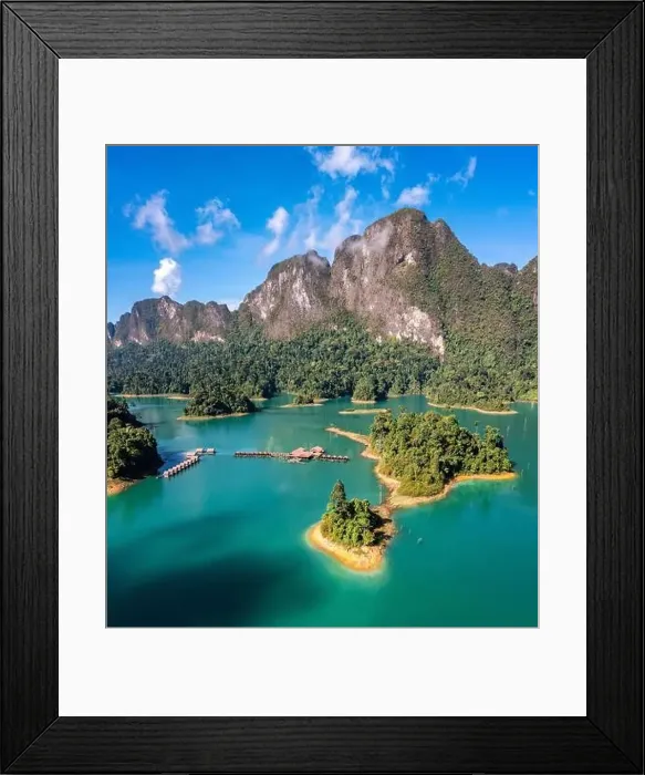 Framed Print : Aerial view of Khao Sok national park Cheow Lan Dam lake in Surat Thani, Thailand