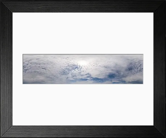 Framed Print : Blue sky with Cumulus clouds Seamless panorama in spherical equirectangular format Framed Print : Blue sky with Cumulus clouds Seamless panorama in spherical equirectangular format