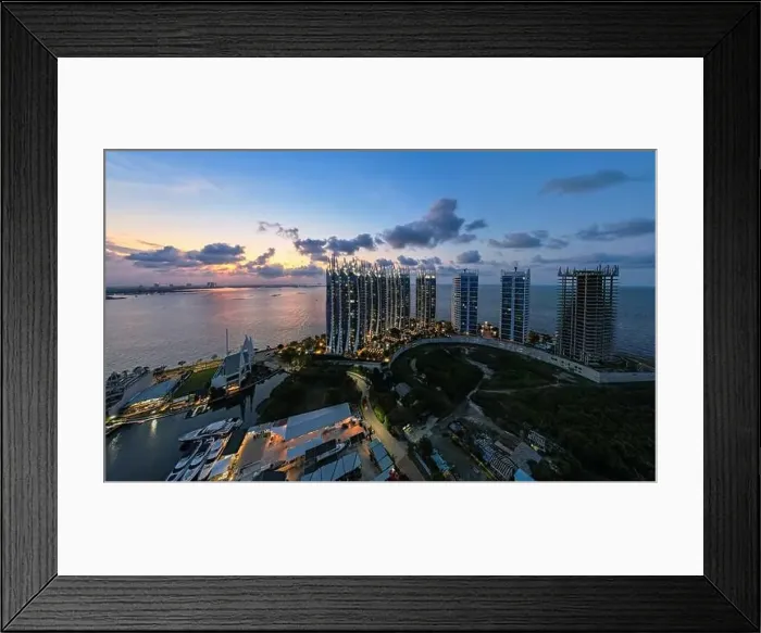 Framed Print : Aerial view of the Regatta Apartment icon waterfront city Pluit when sunset Framed Print : Aerial view of the Regatta Apartment icon waterfront city Pluit when sunset