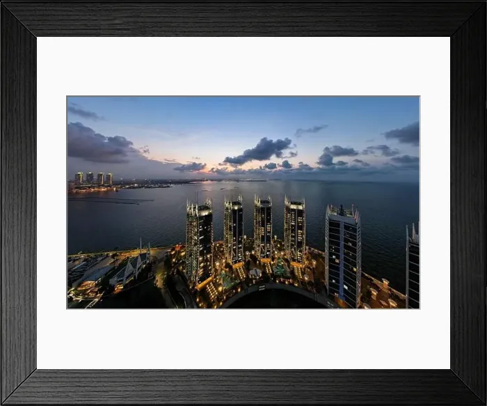 Framed Print : Aerial view of the Regatta Apartment icon waterfront city Pluit when sunset