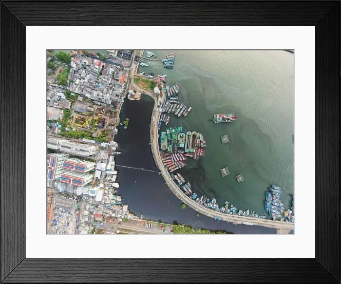 Framed Print : Aerial view of the Bright spring cityscape of Pluit port Framed Print : Aerial view of the Bright spring cityscape of Pluit port