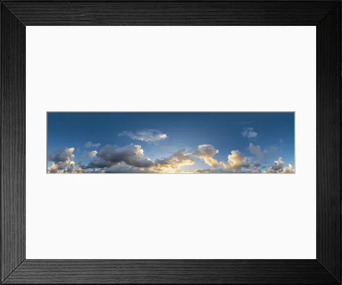 Framed Print : Dark blue evening sky panorama with Cumulus clouds Framed Print : Dark blue evening sky panorama with Cumulus clouds