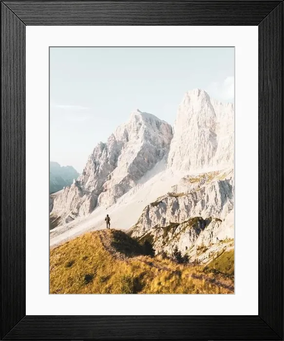 Framed Print : View from above, stunning aerial view of a person enjoying the view of Monte Pelmo from the summit of Col de la Puina Framed Print : View from above, stunning aerial view of a person enjoying the view of Monte Pelmo from the summit of Col de la Puina