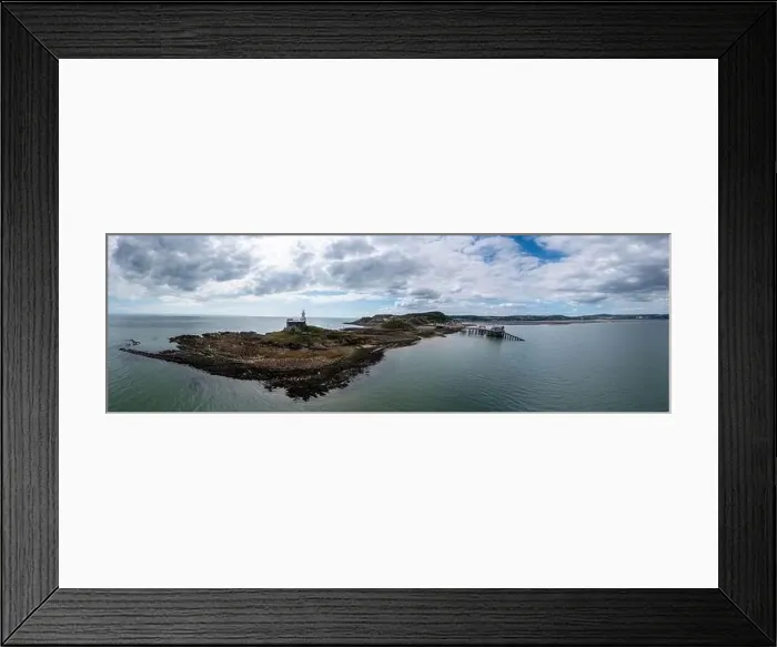 Framed Print : aerial view of the Mumbles headland with the historic lighthouse and piers in Swansea Bay Framed Print : aerial view of the Mumbles headland with the historic lighthouse and piers in Swansea Bay