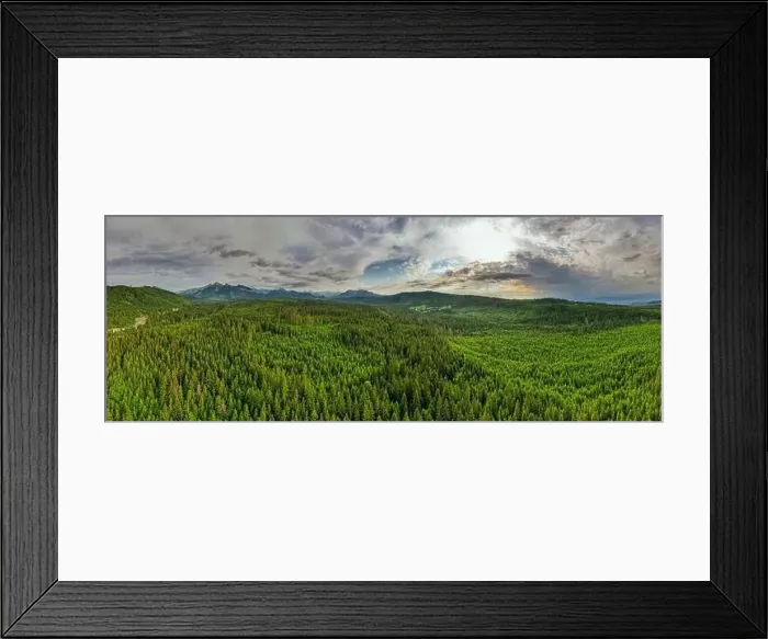 Framed Print : Green forest and Tatras Mountains in summer. Drone Panorama Framed Print : Green forest and Tatras Mountains in summer. Drone Panorama